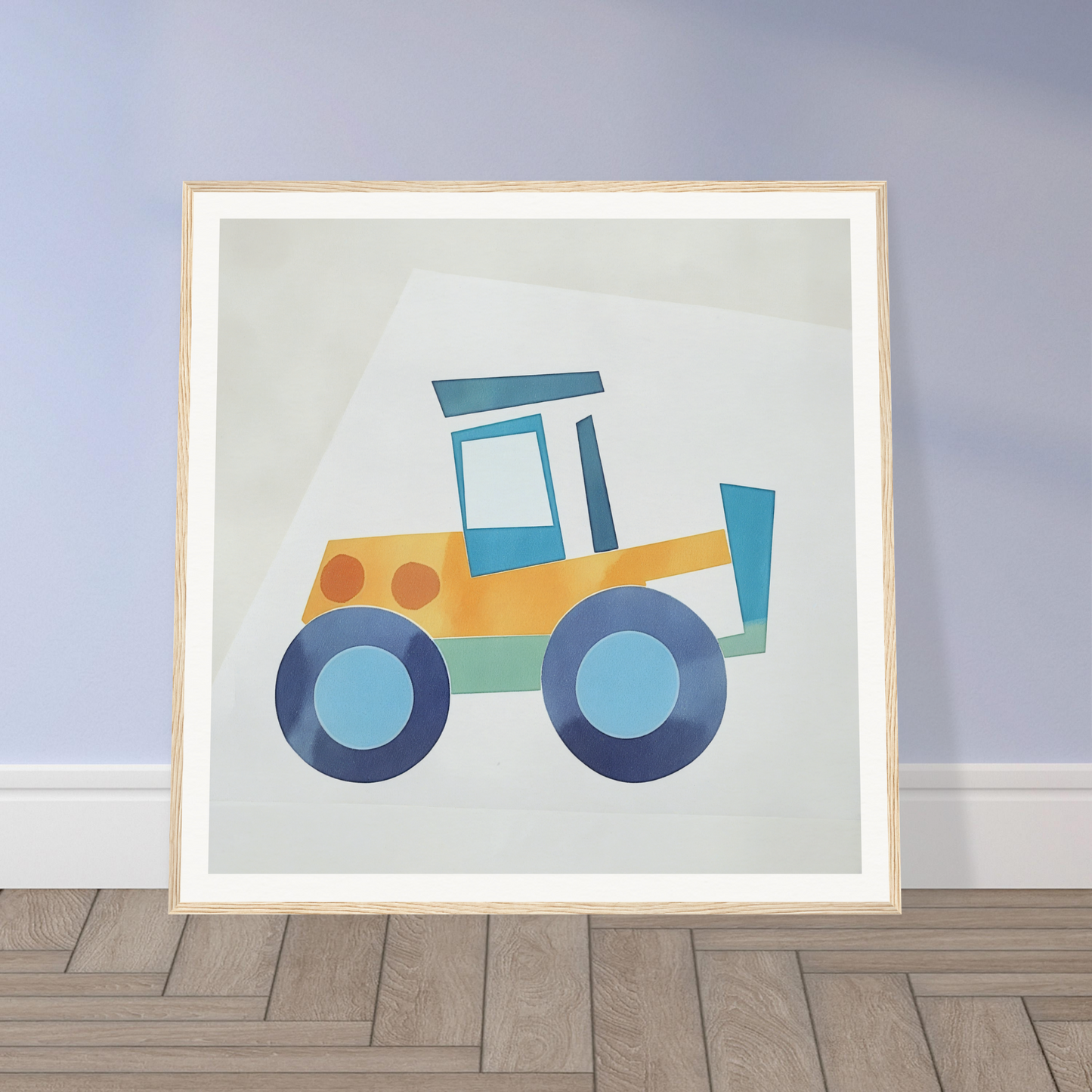 Cute yellow and blue tractor illustration for nursery wall art or decor in product223