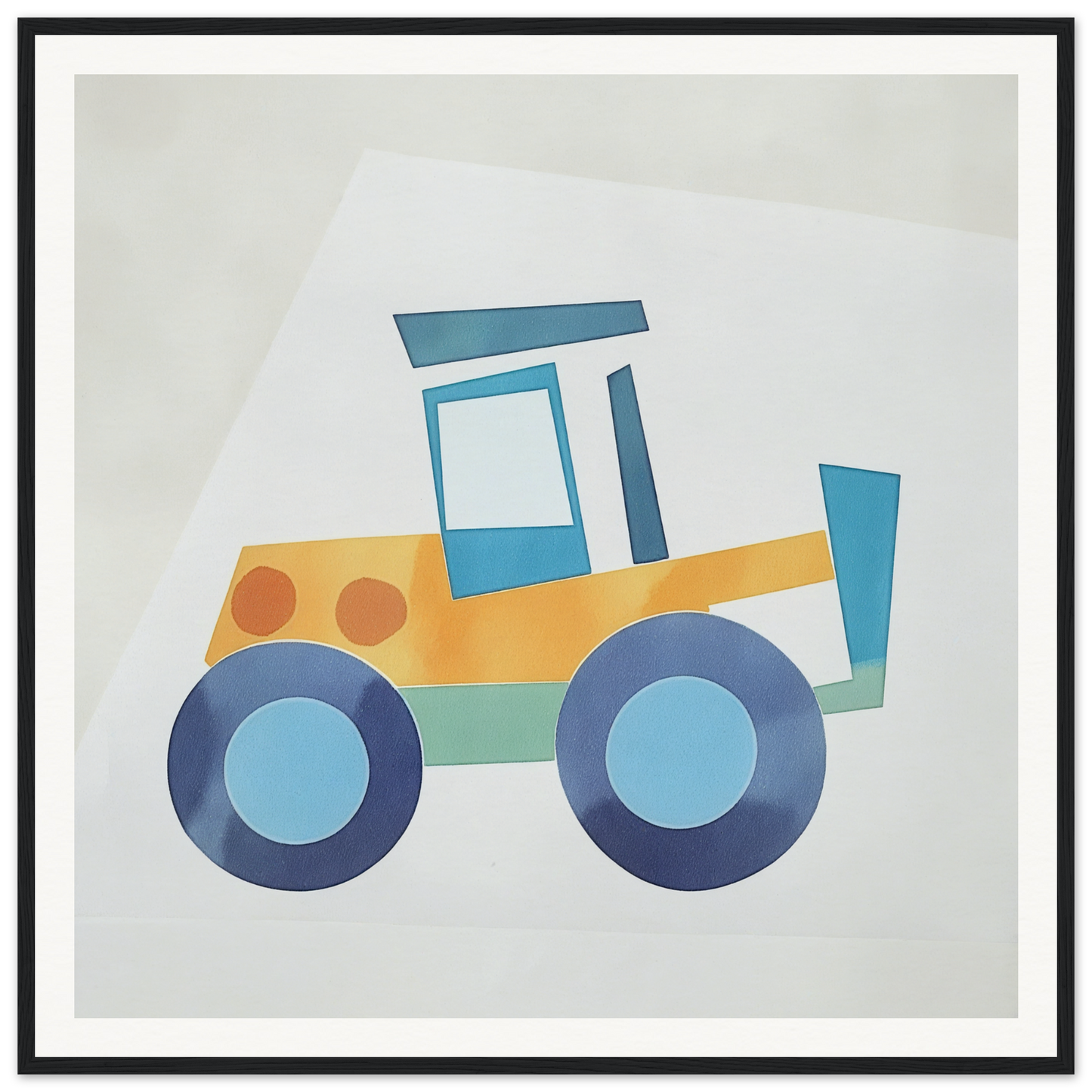 Cute yellow and blue cartoon tractor for fun nursery wall art or decor in product223