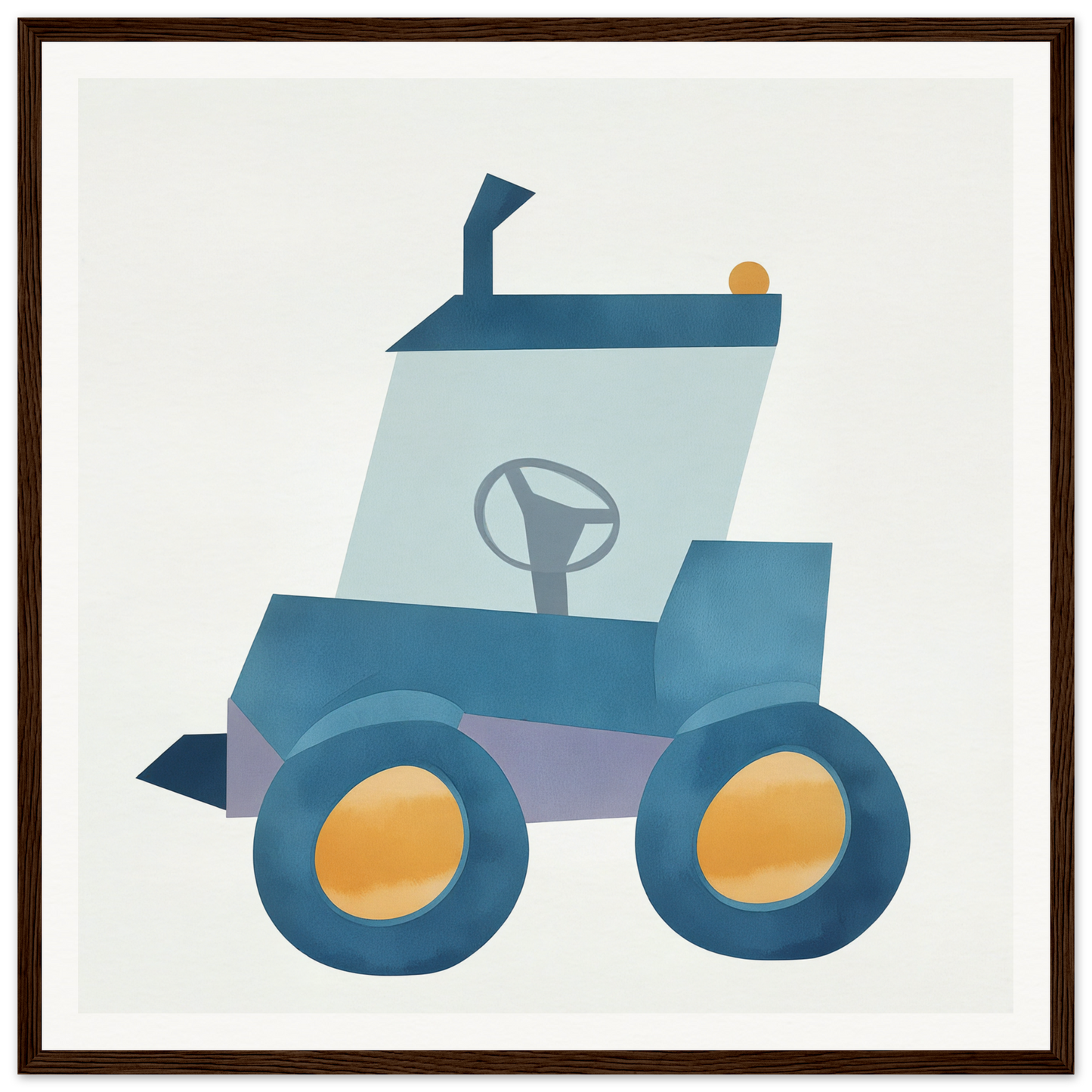 Stylized blue tractor with yellow wheels for nursery wall art and decor, product224