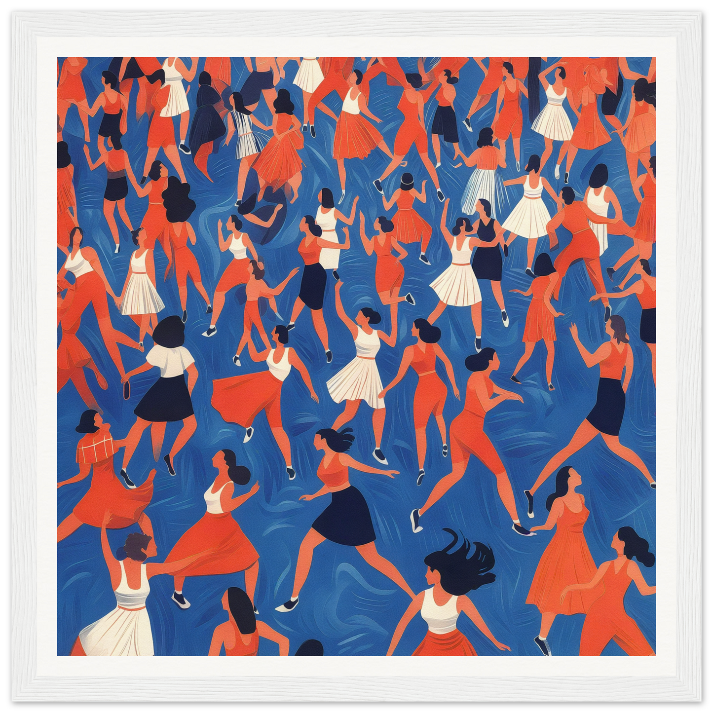 Energetic dancing crowd in red, white, and blue for fun nursery wall art decor