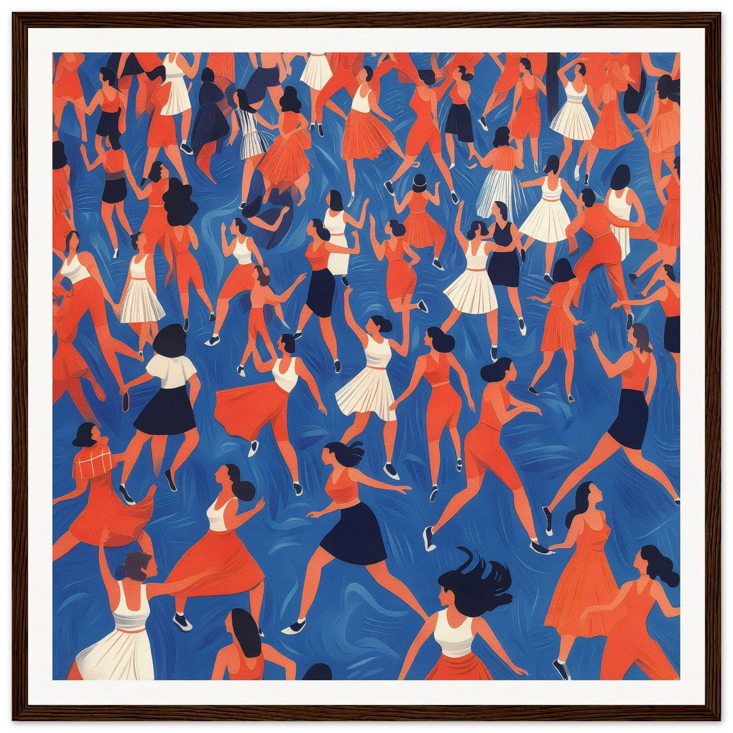 Energetic dancers in red, white, and blue outfits for fun nursery wall art