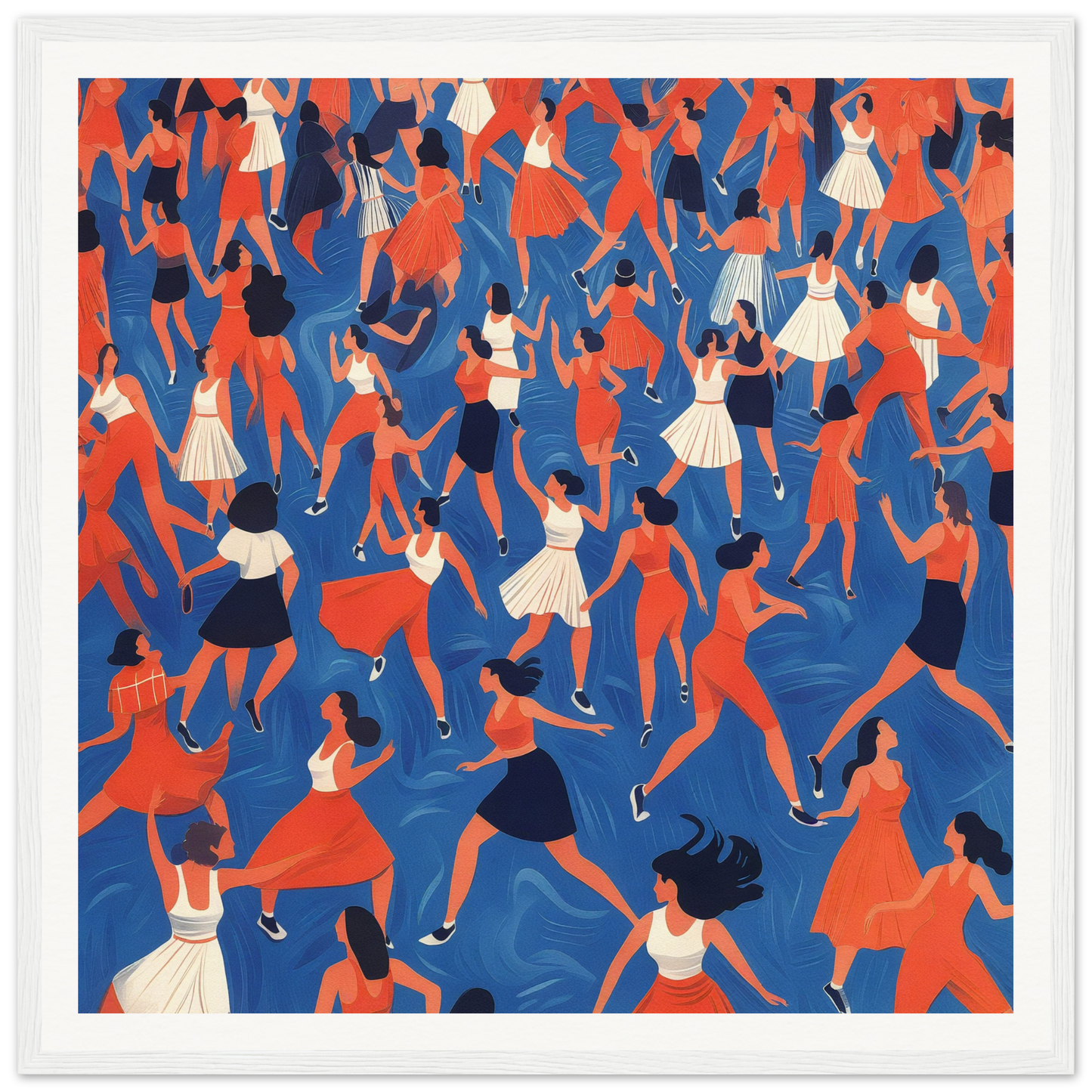 Crowd dancing in red, white, and blue outfits for nursery wall art decor