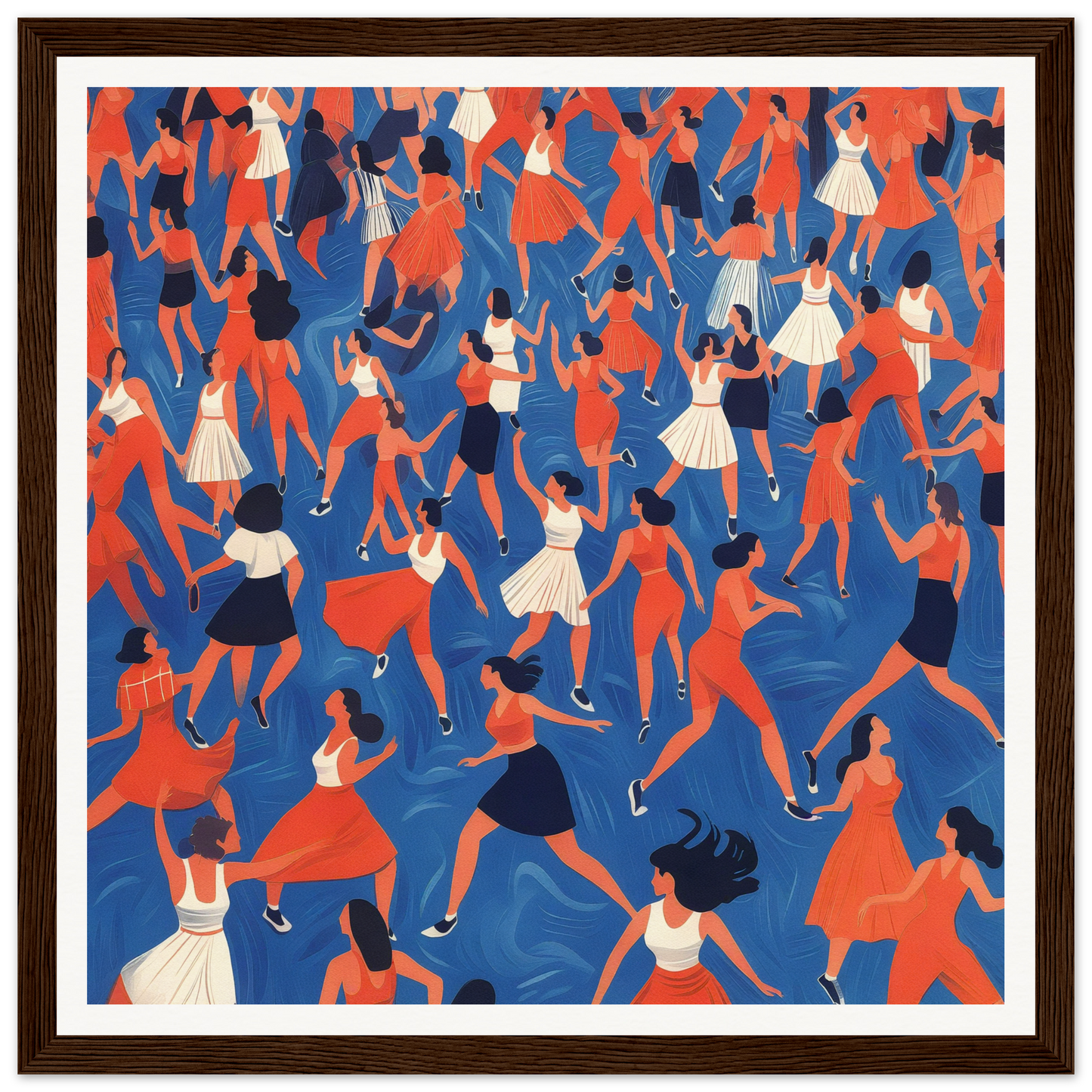 Energetic crowd of dancers in red, white, and blue for fun nursery wall art