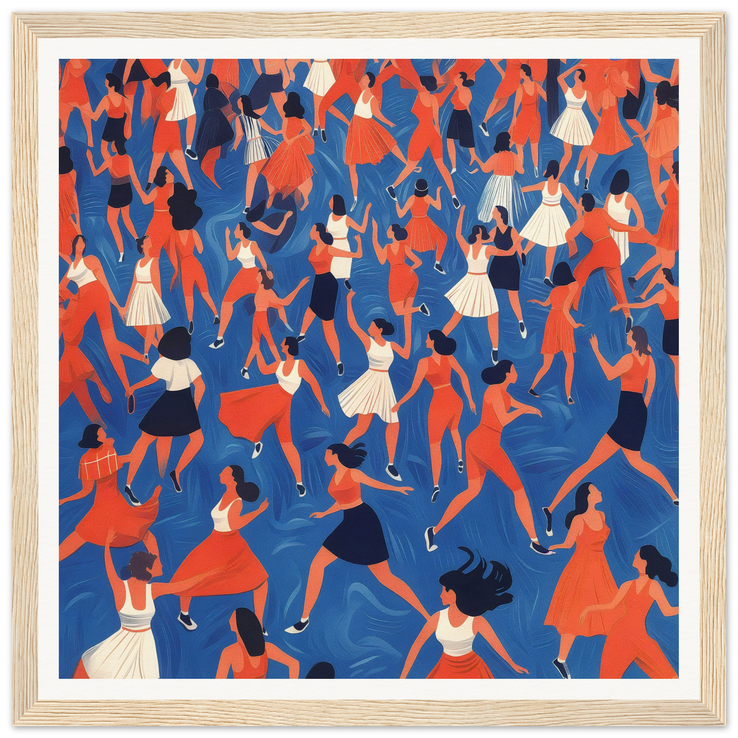 Energetic crowd of dancers in red, white, and blue for fun nursery wall art