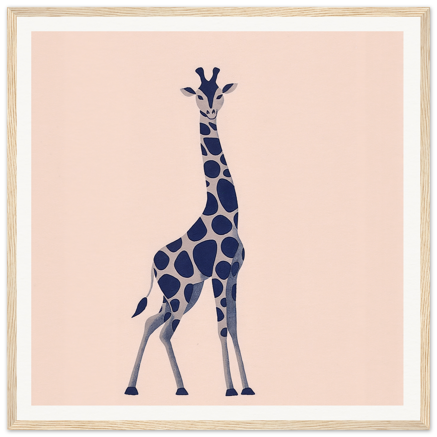 Navy blue spotted giraffe standing tall, perfect for nursery wall art and decor