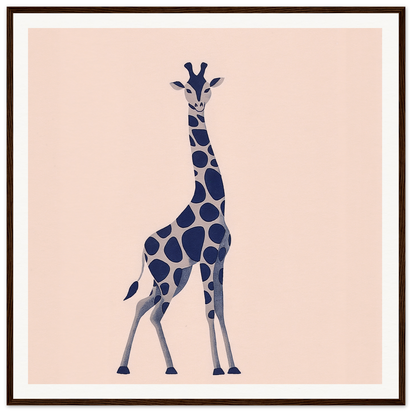 Navy blue spotted giraffe minimalist art for stylish nursery wall decor or framed poster