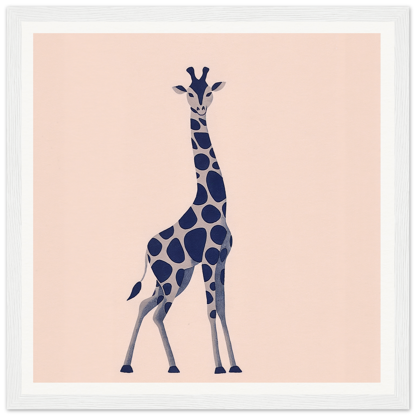 Navy blue spotted giraffe standing tall, perfect for nursery wall art or decor