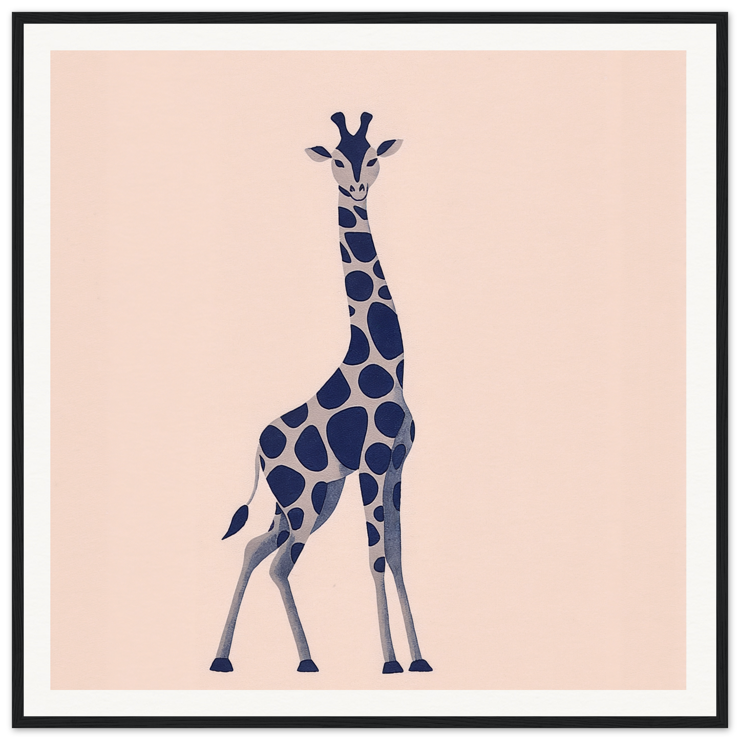 Navy blue spotted giraffe minimalist style for trendy nursery wall art or decor