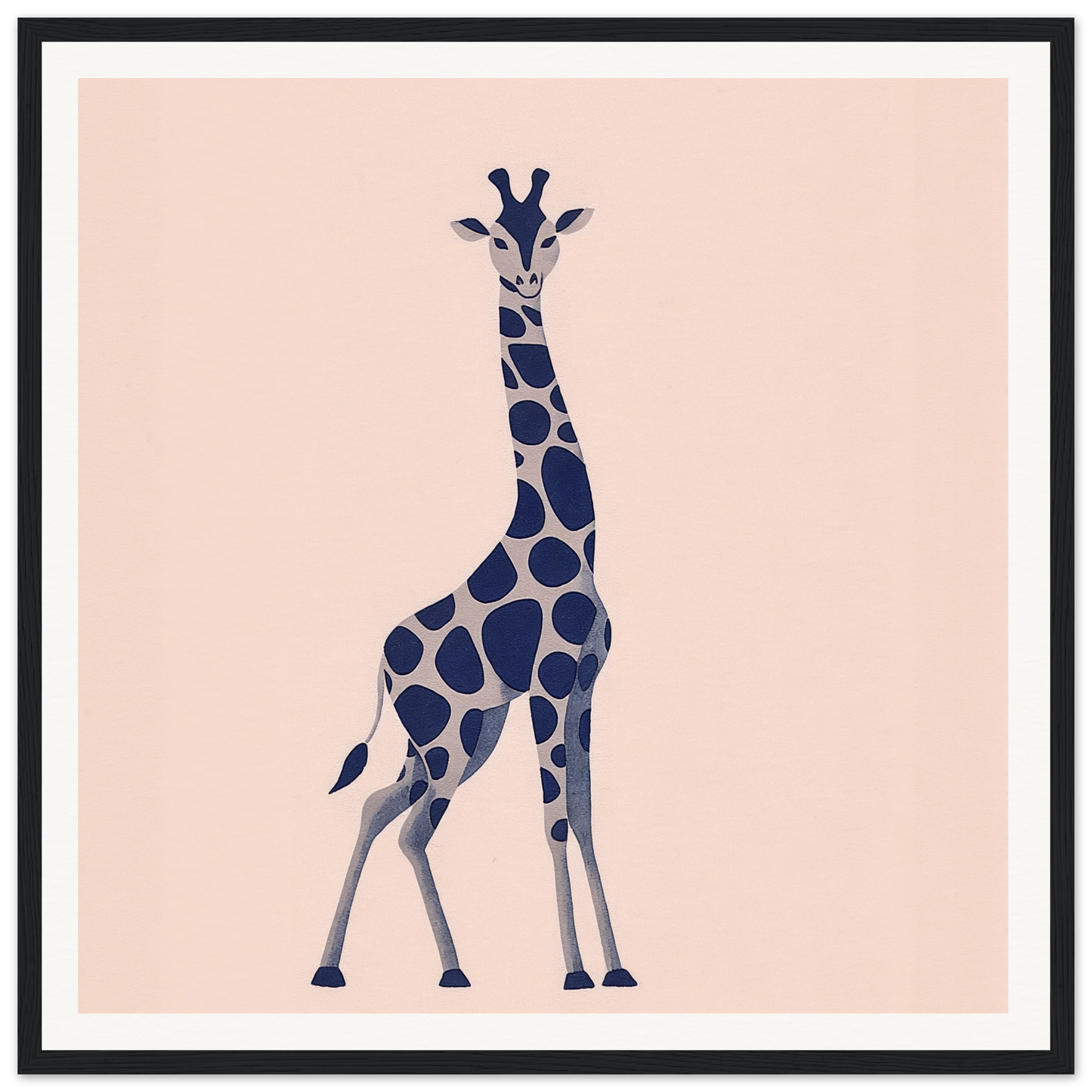 Navy blue and gray spotted giraffe minimalist art for nursery wall decor framed poster