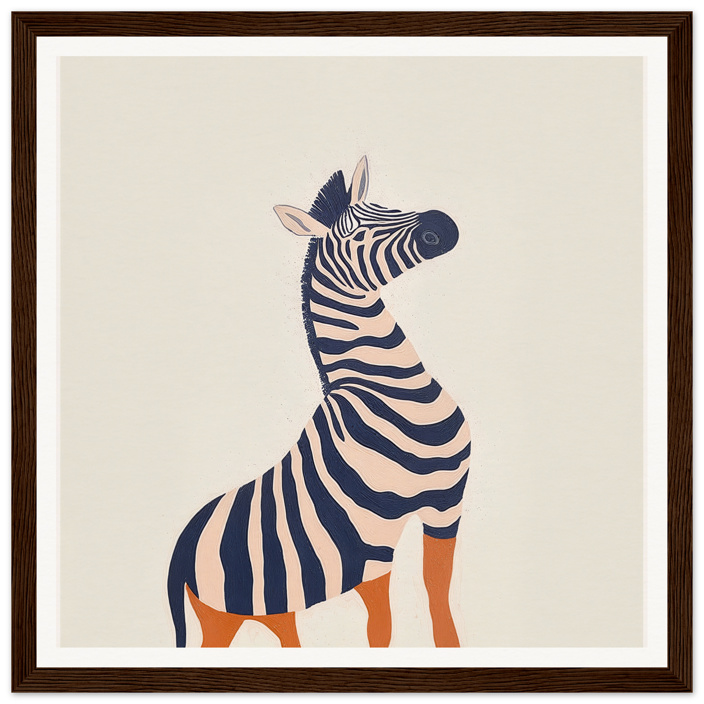 Stylized zebra with orange legs in minimalist style for nursery wall art product234