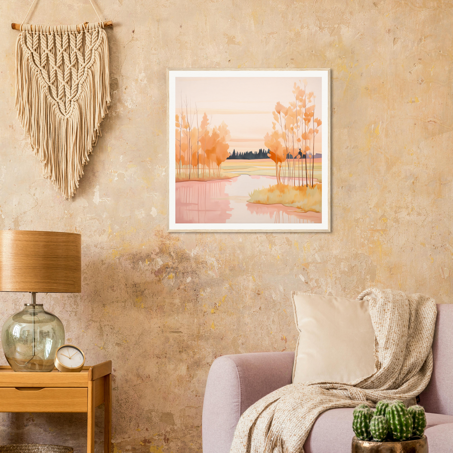 Framed watercolor autumn landscape painting, perfect nursery wall art or decor