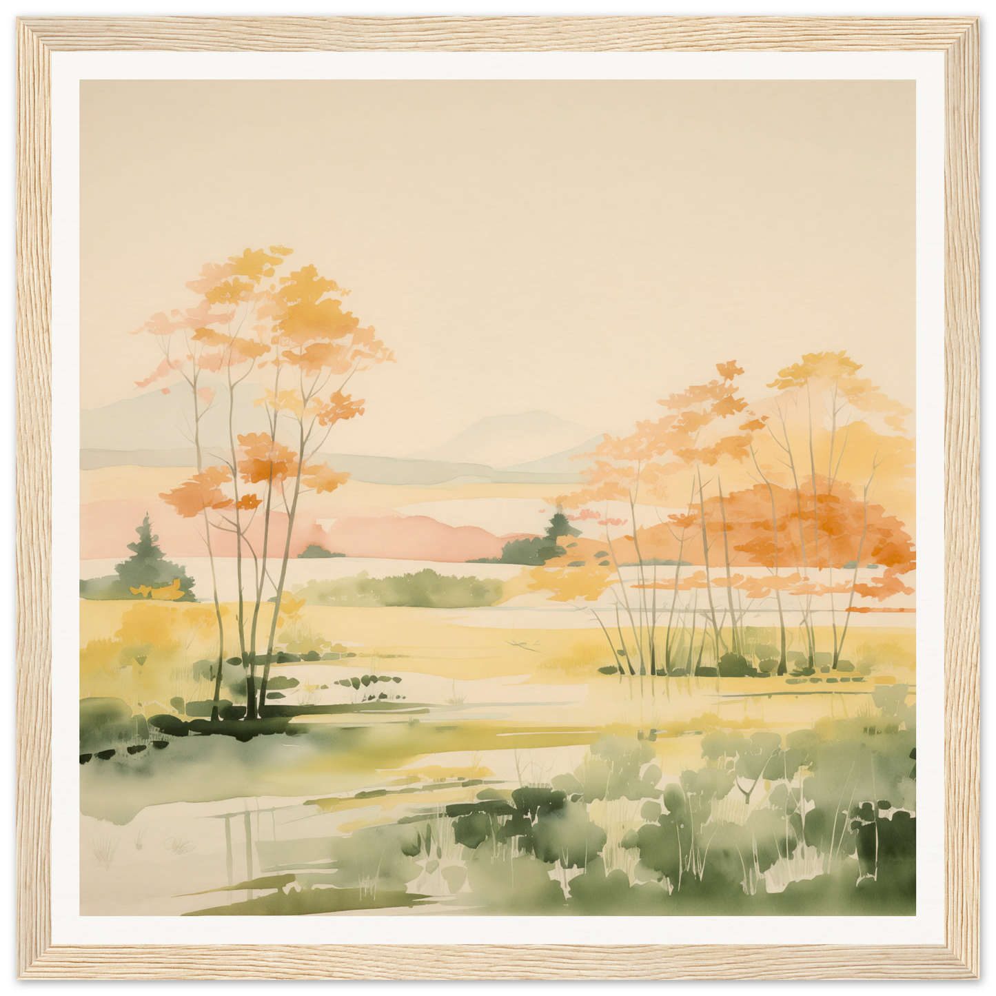 Watercolor painting of an autumn landscape for nursery wall art or decor