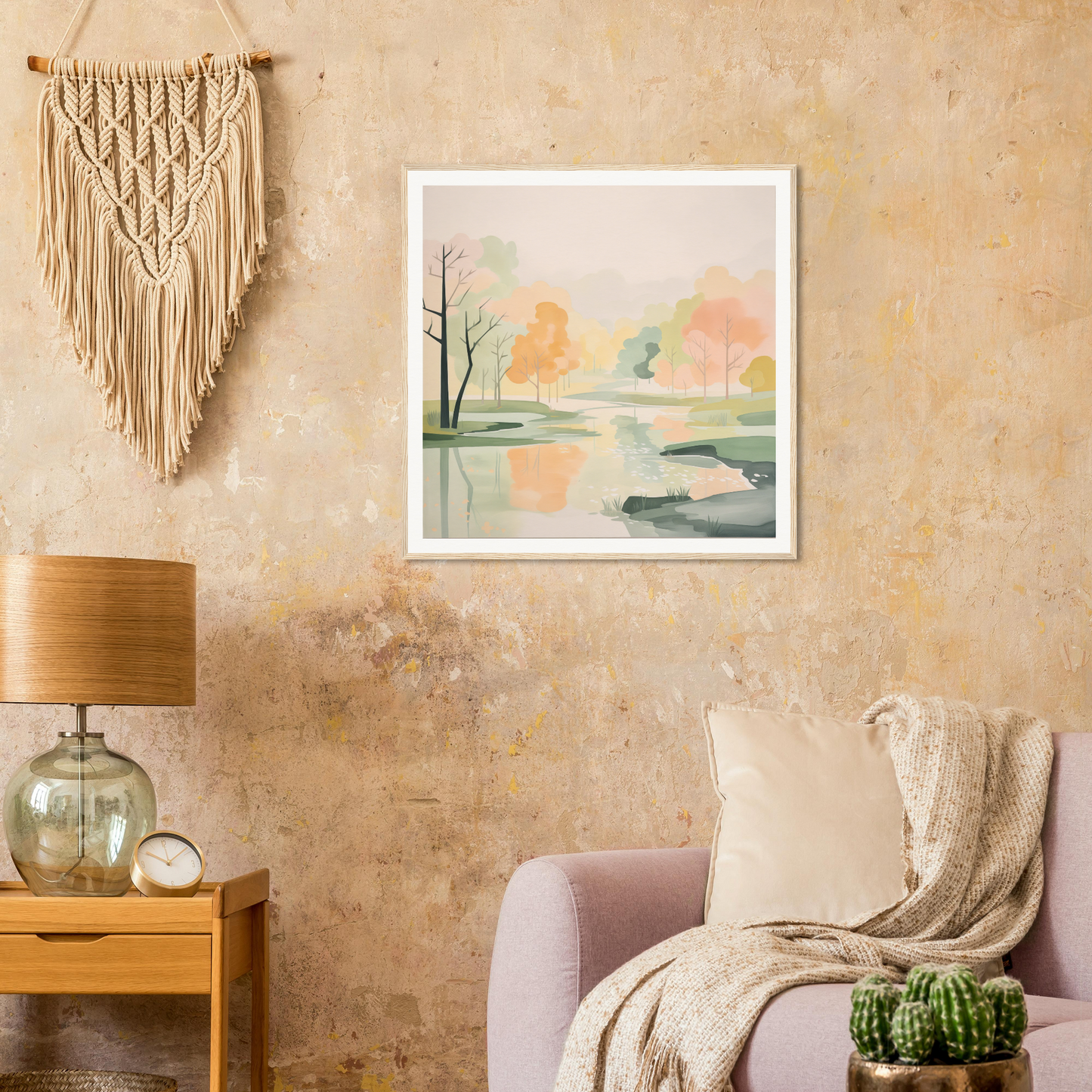 Framed watercolor painting of a serene landscape, perfect nursery wall art decor