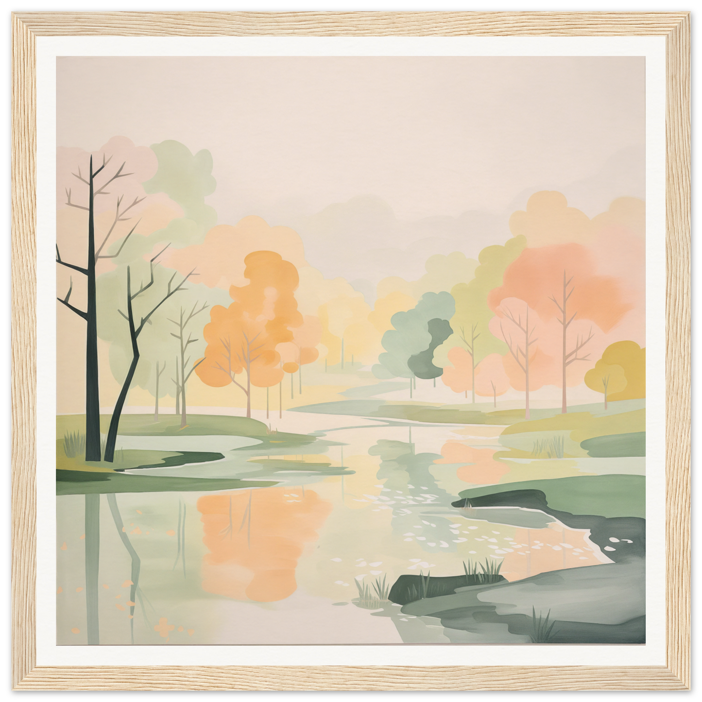 Peaceful watercolor landscape with autumn trees for nursery wall art or decor