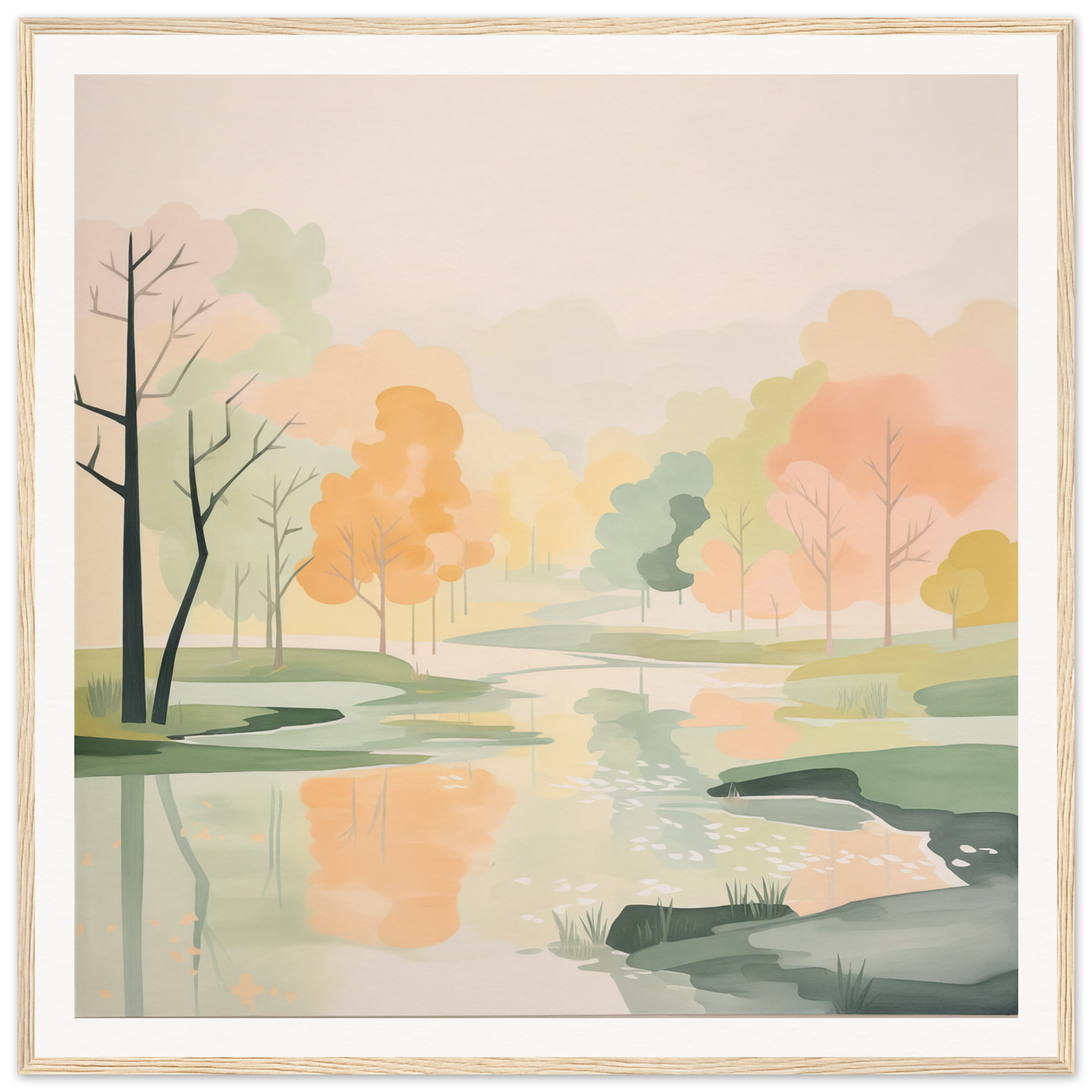 Peaceful watercolor landscape with a stream, perfect for nursery wall art or decor