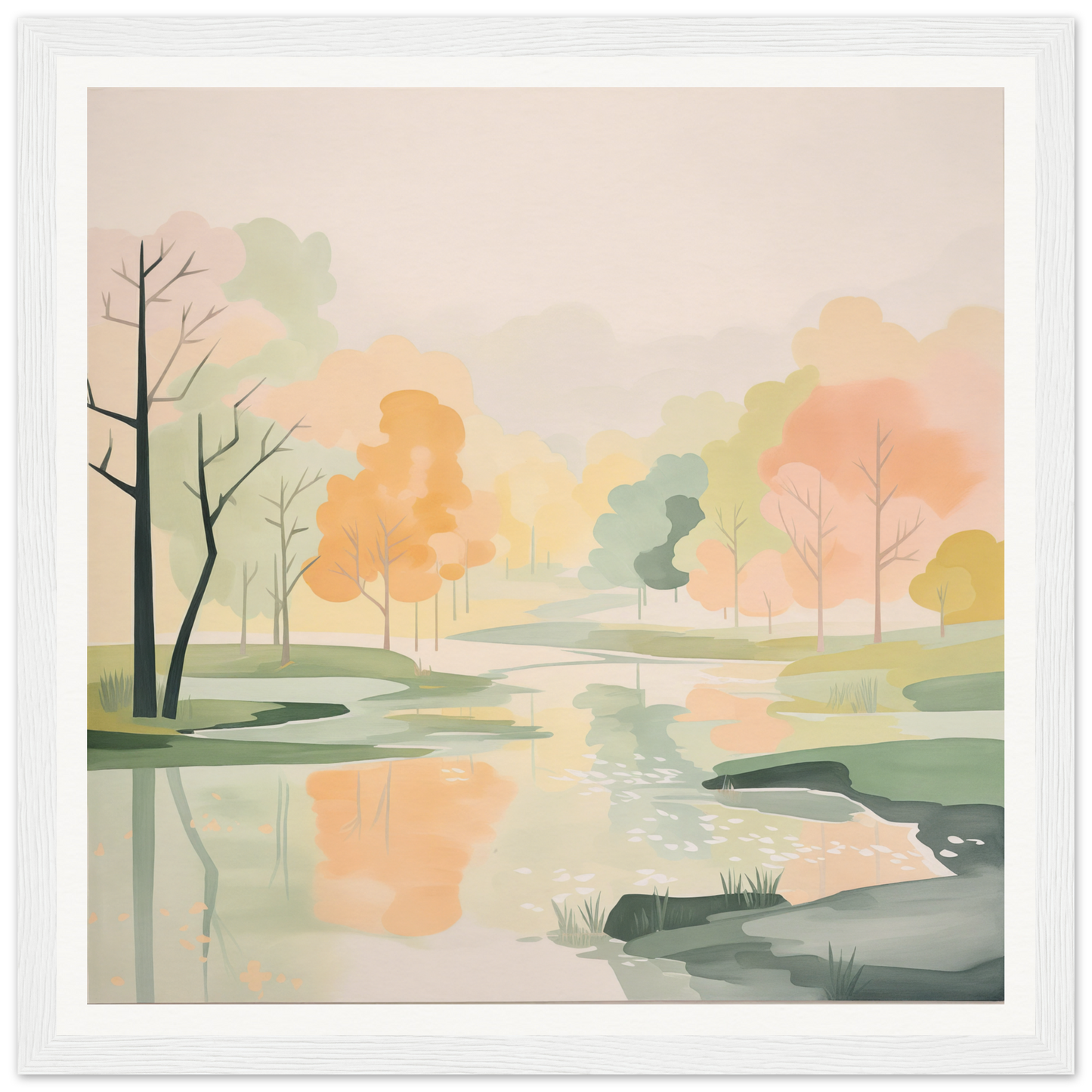 Peaceful watercolor landscape with autumn trees for charming nursery wall art