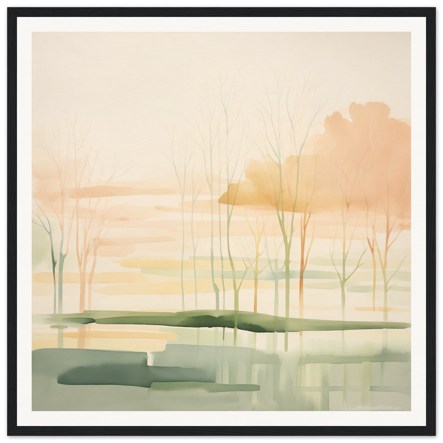 Watercolor painting of a misty wetland at sunrise, perfect nursery wall art for decor