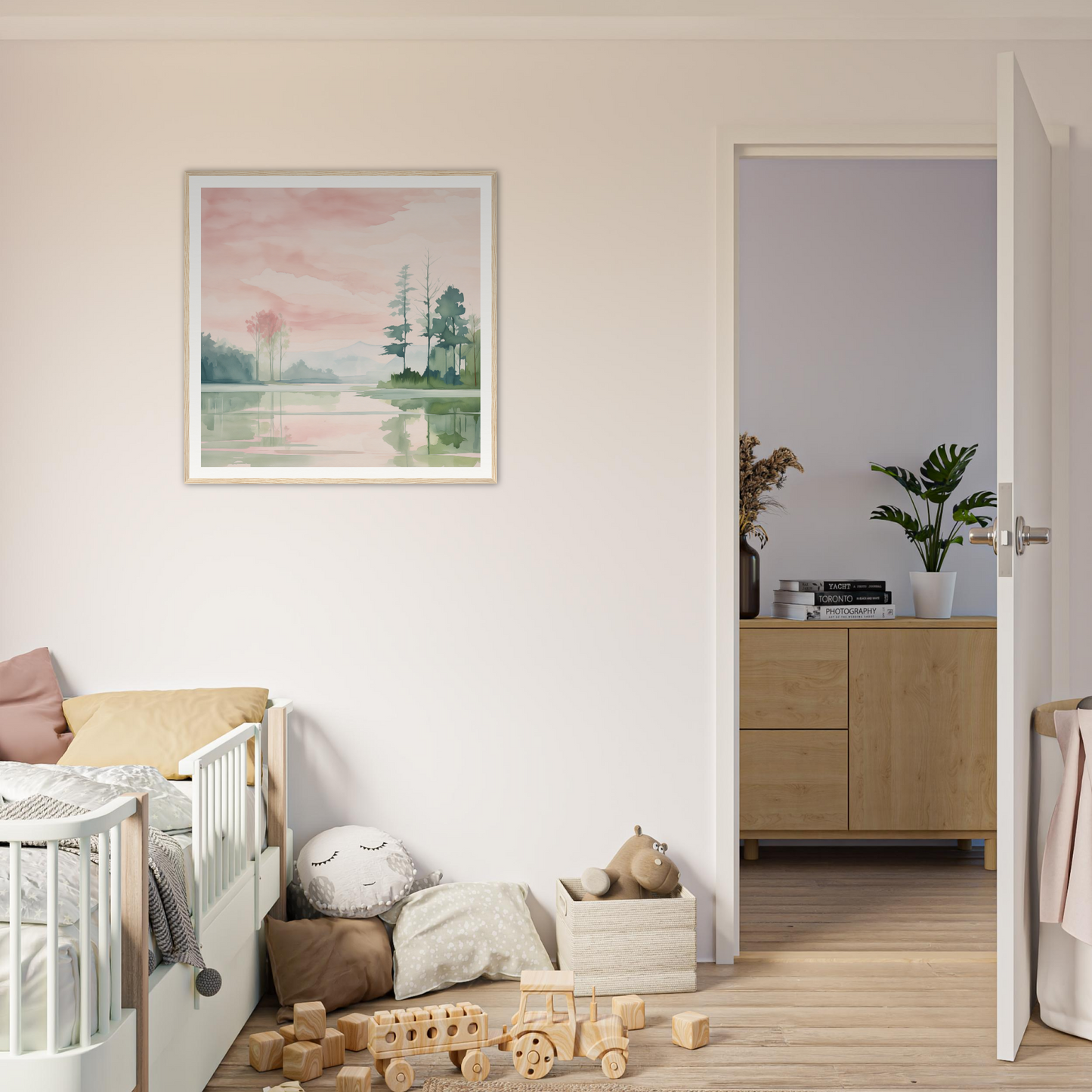 White wooden crib with curved railings perfect for nursery decor in Product37