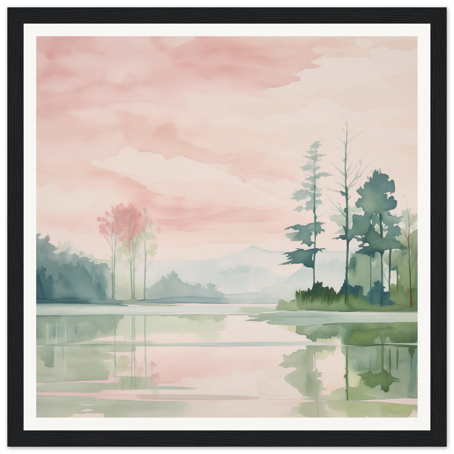 Watercolor painting of a serene lake for nursery wall art or decor in product37