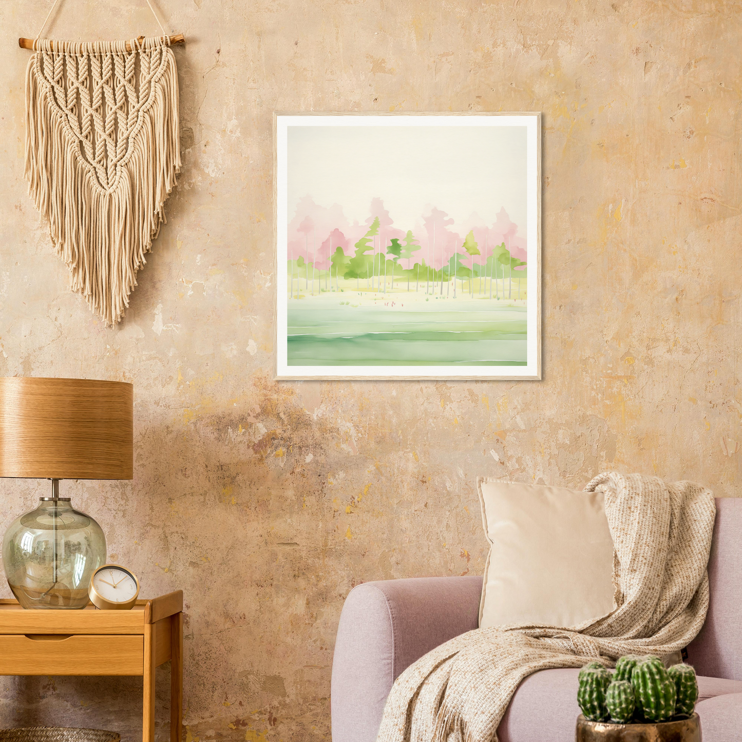Macramé wall hanging in beige cord, perfect for nursery decor and stylish wall art
