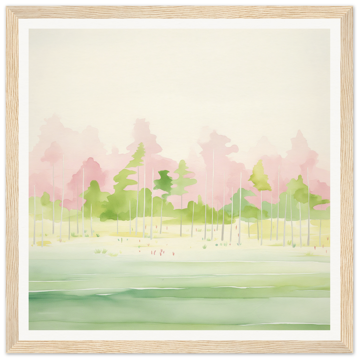 Watercolor painting of a misty forest for nursery wall art or framed poster decor