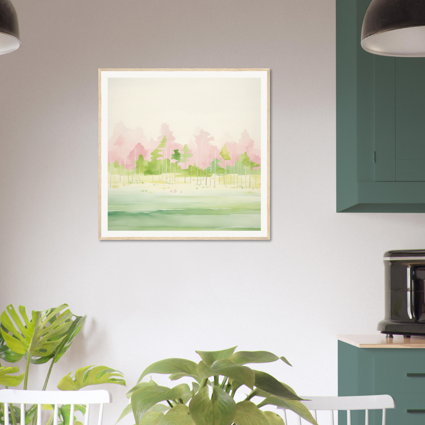 Framed watercolor landscape painting perfect for nursery wall art or decor