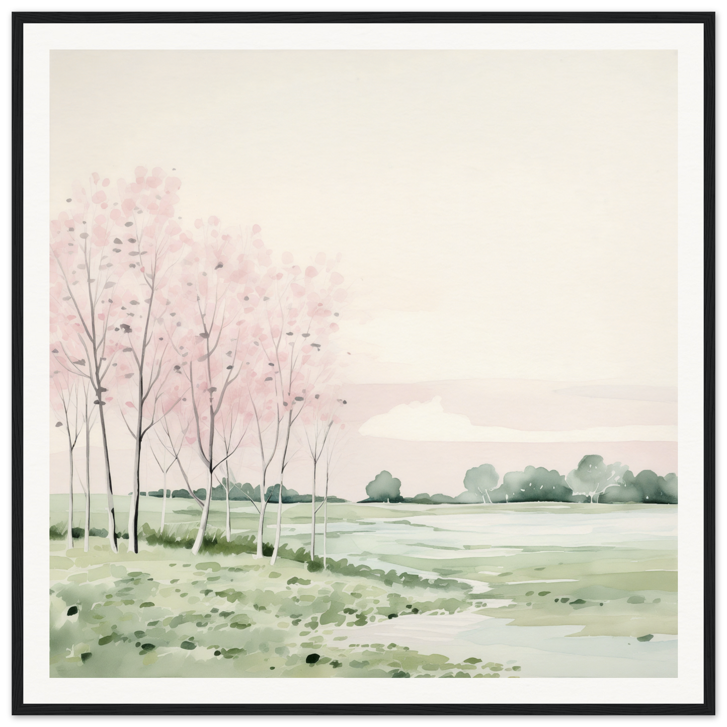Watercolor landscape painting of bare trees - perfect for nursery wall art or decor