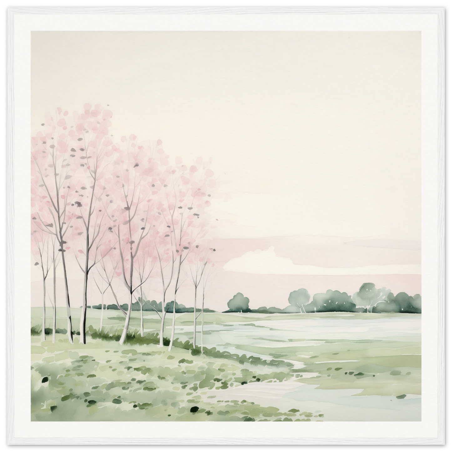 Watercolor landscape painting of birch trees, perfect for nursery wall art or decor