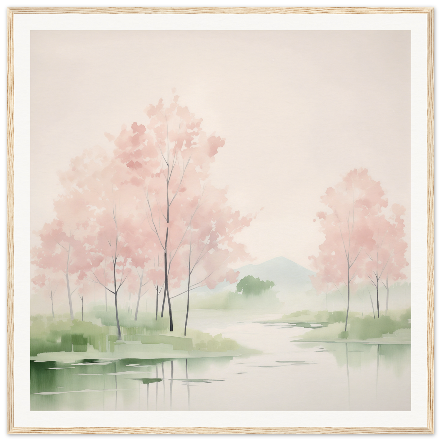 Watercolor painting of pink cherry blossom trees, perfect for nursery wall art decor