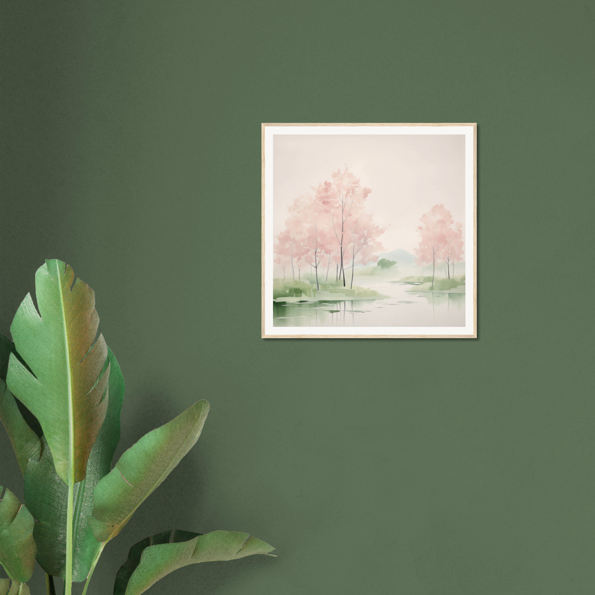 Framed watercolor painting of a misty landscape, perfect for nursery wall art