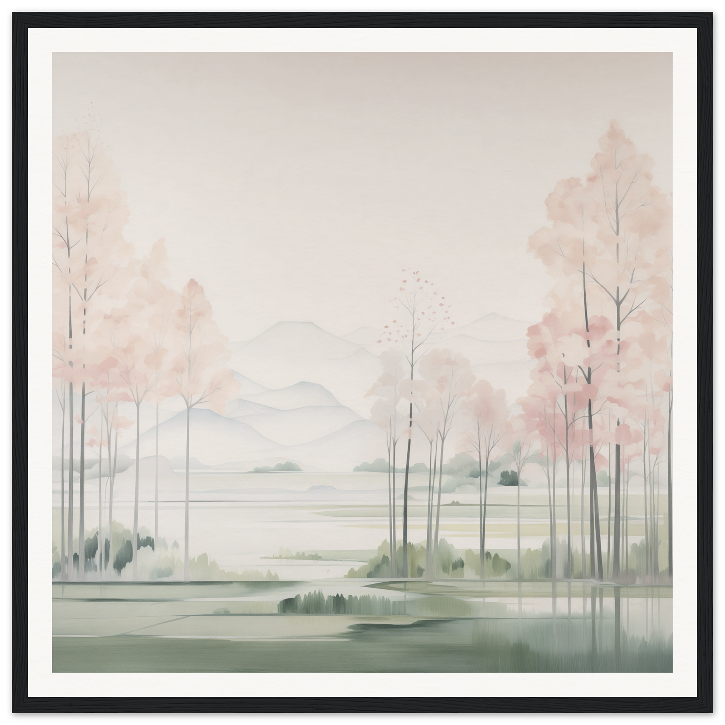 Watercolor landscape painting with pink trees, perfect for nursery wall art and decor
