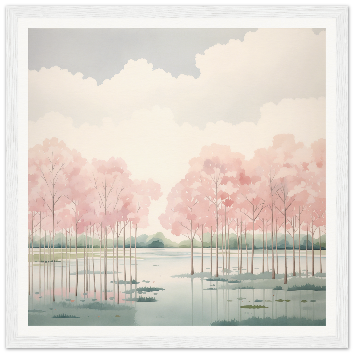 Watercolor painting of a misty lake for nursery wall art in product46