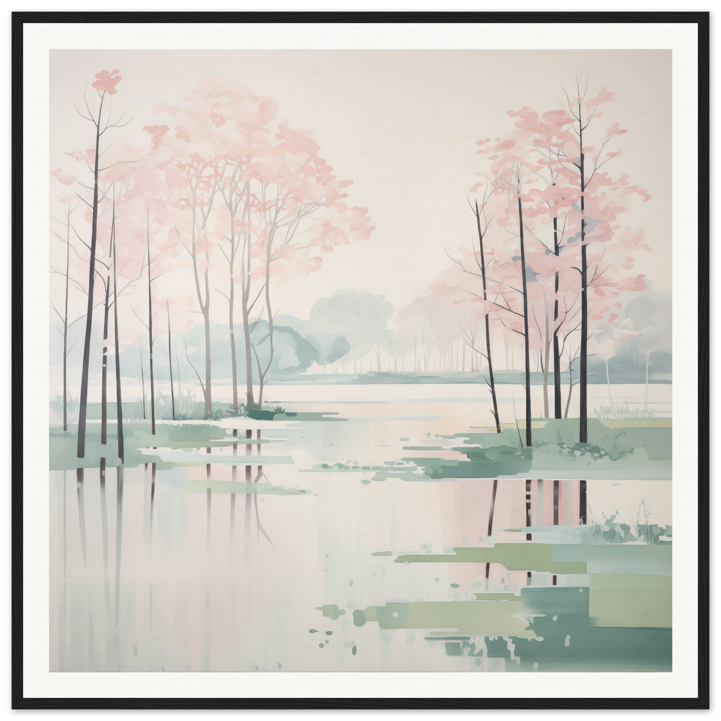 Tranquil watercolor landscape with cherry blossoms for nursery wall art decor in product47