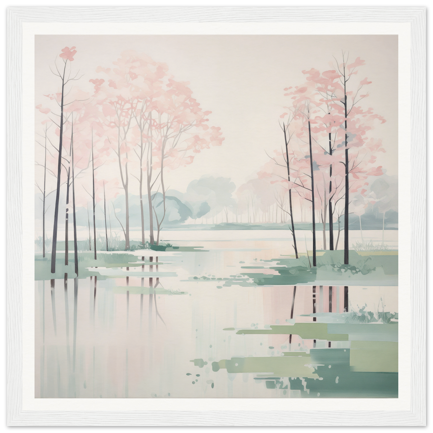Serene watercolor painting of bare trees for nursery wall art or framed poster decor