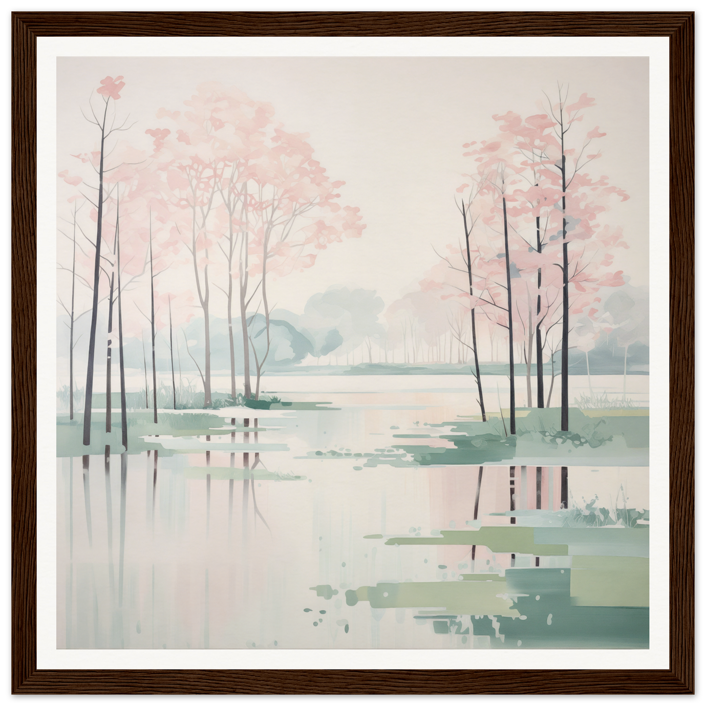 Watercolor painting of a misty lake for nursery wall art or nursery decor