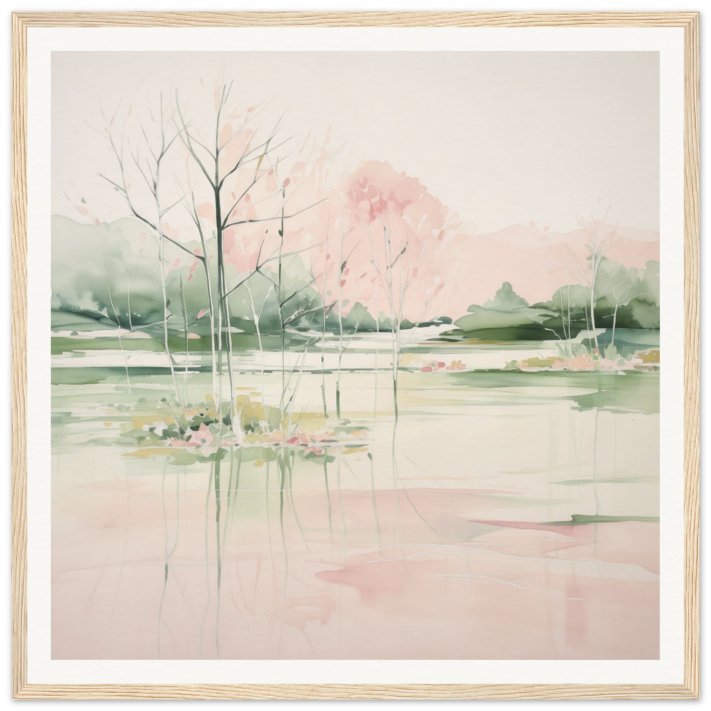 Delicate watercolor landscape with trees and soft colors, perfect for nursery decor