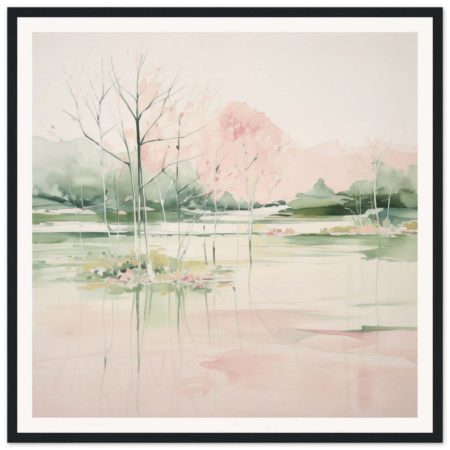 Delicate watercolor landscape in soft pink and green for nursery wall art, product49