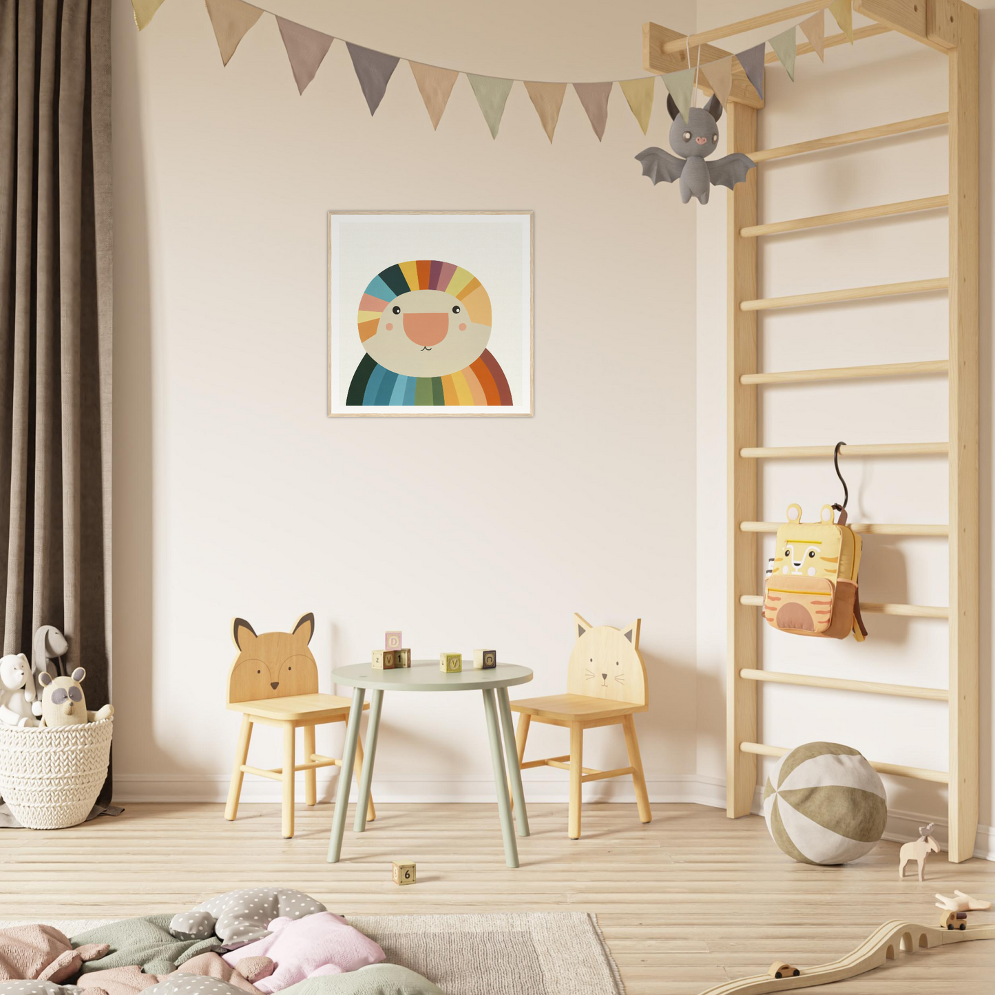 Cute children’s play area with animal chairs, perfect for nursery decor and fun vibes