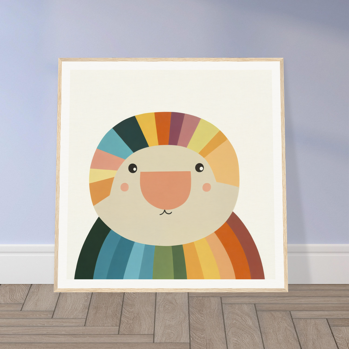 Colorful rainbow-striped cartoon lion perfect for nursery wall art or decor in product57
