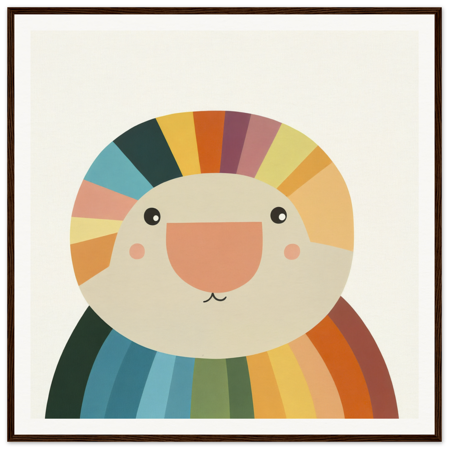 Smiling cartoon rainbow creature for fun nursery decor in Product57 framed poster