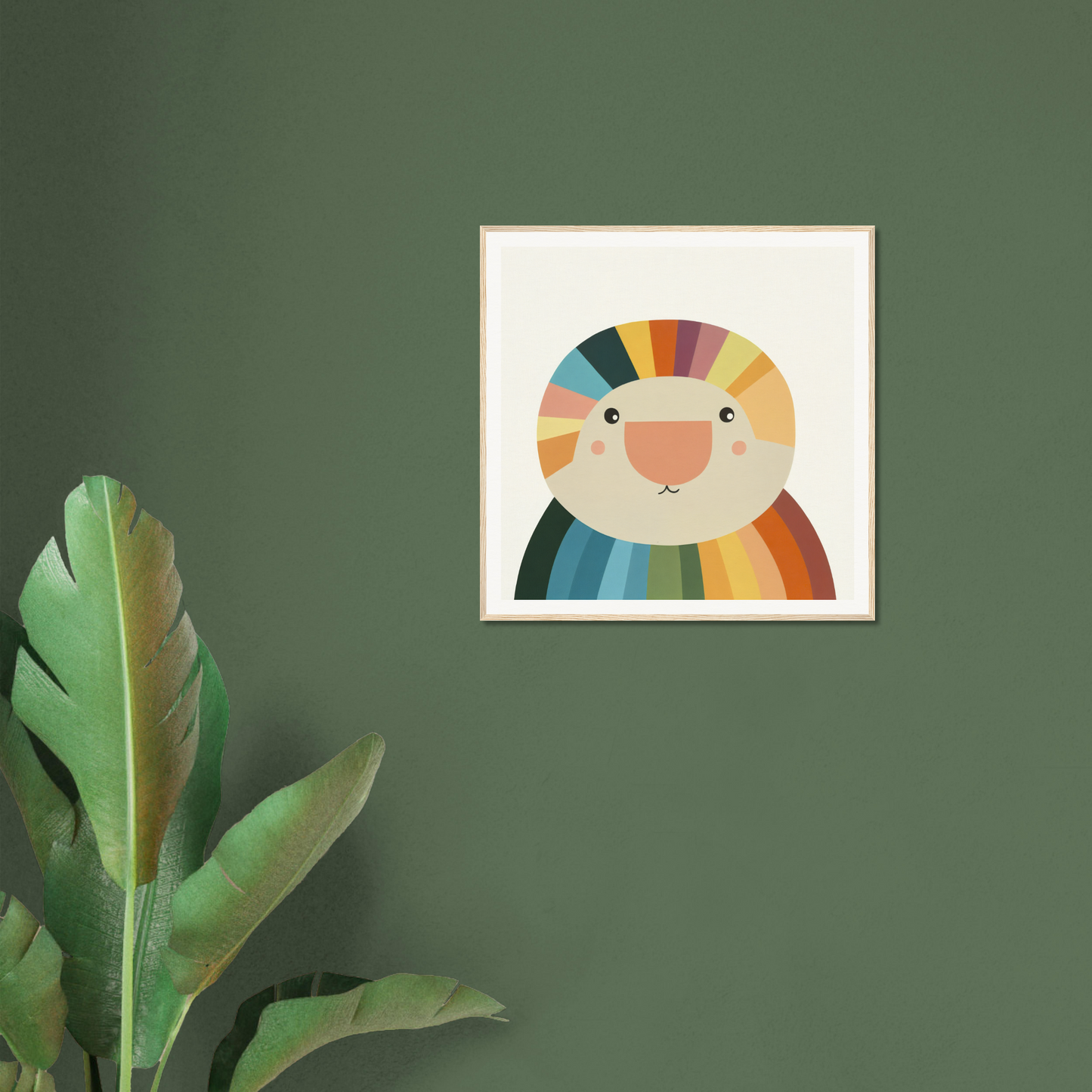 Colorful cartoon lion with rainbow mane, perfect for nursery wall art or decor