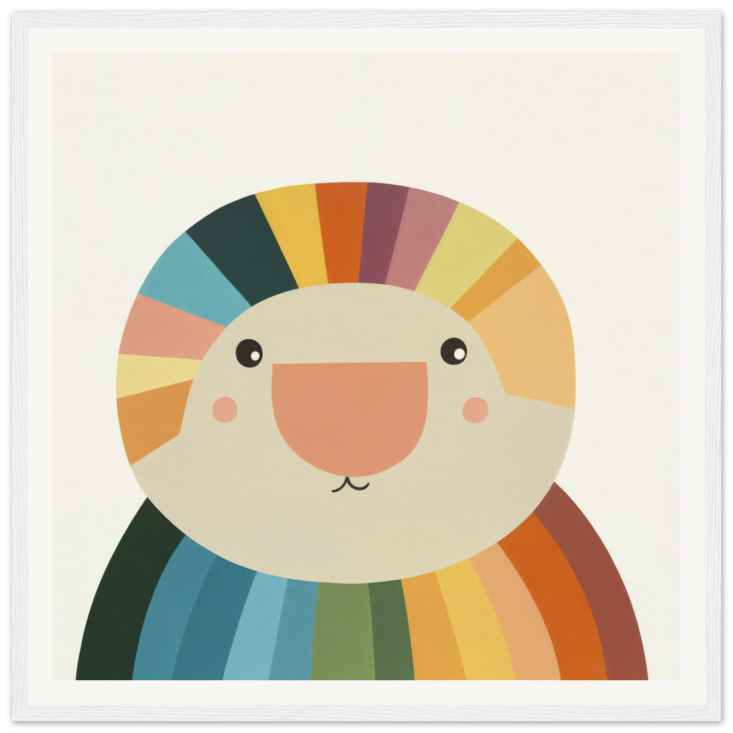 Cute cartoon rainbow creature with a smile, perfect for nursery wall art or decor