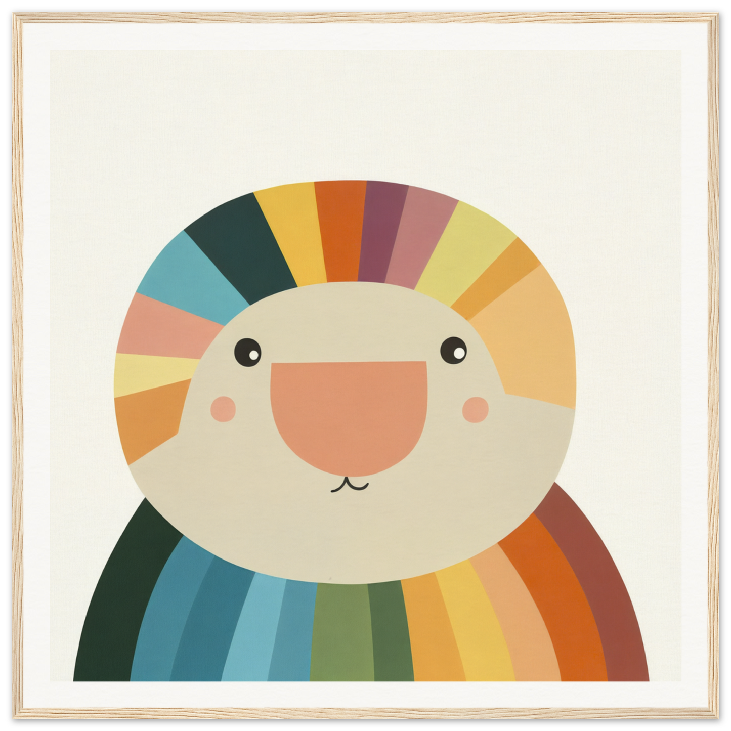 Smiling rainbow creature with rosy cheeks, perfect for nursery wall art or decor