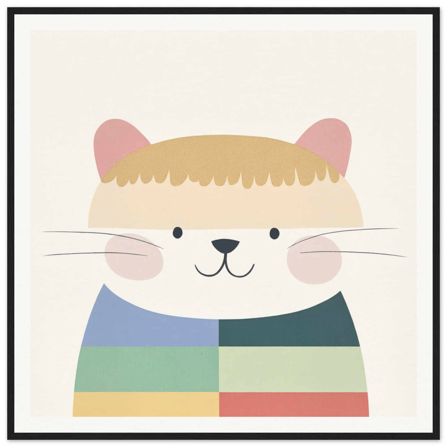 Cute cartoon cat in a striped sweater, perfect for nursery wall art or decor