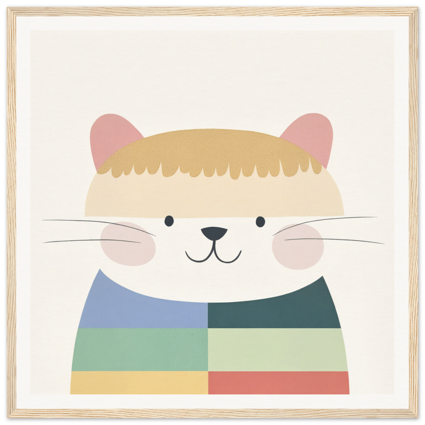 Cute cartoon cat in a striped sweater for adorable nursery wall art decor