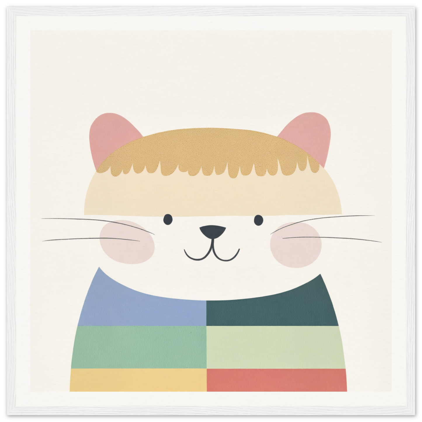 Cute cartoon cat in a striped sweater, perfect for nursery wall art or decor