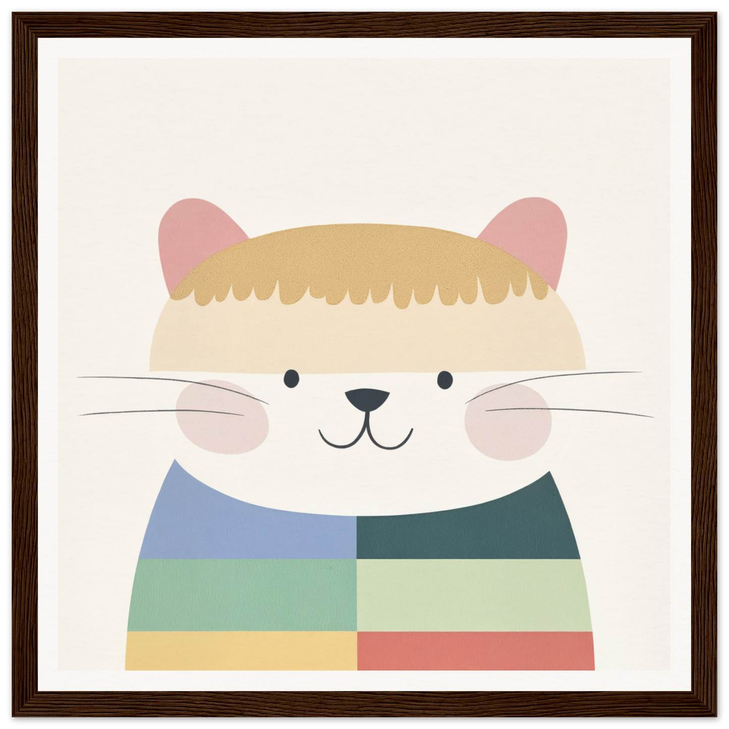 Cute cartoon cat in a striped sweater, perfect for nursery wall art or decor