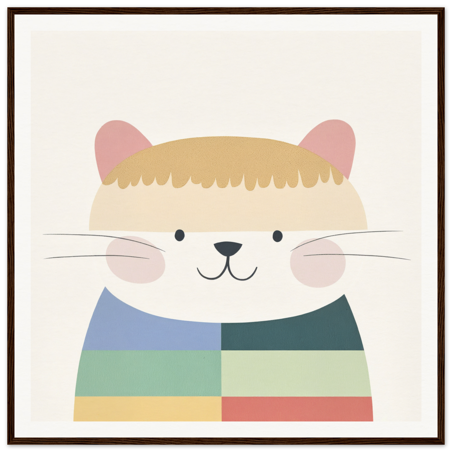 Cute cartoon cat in a striped sweater, perfect for nursery wall art or decor