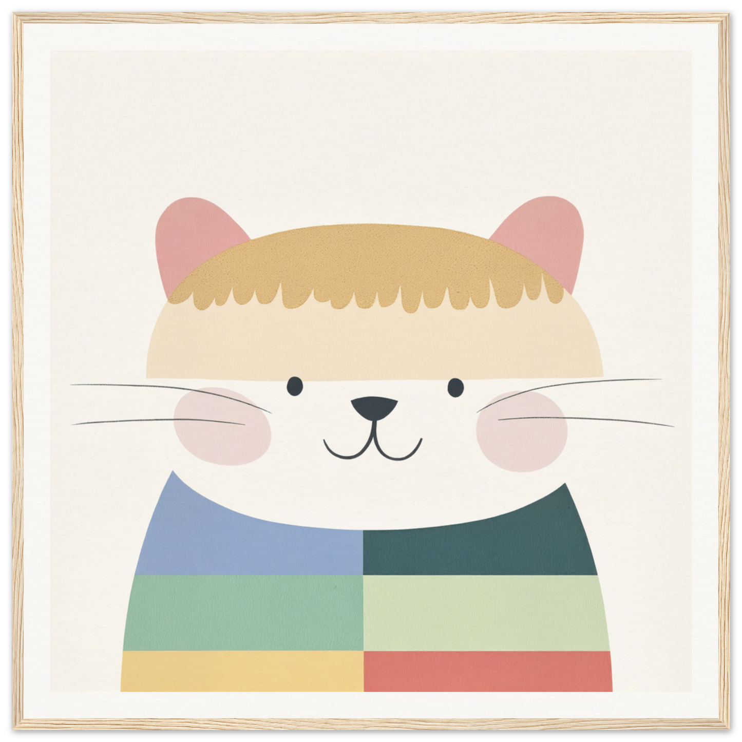 Cute cartoon cat in a striped sweater for nursery wall art or decor in product59