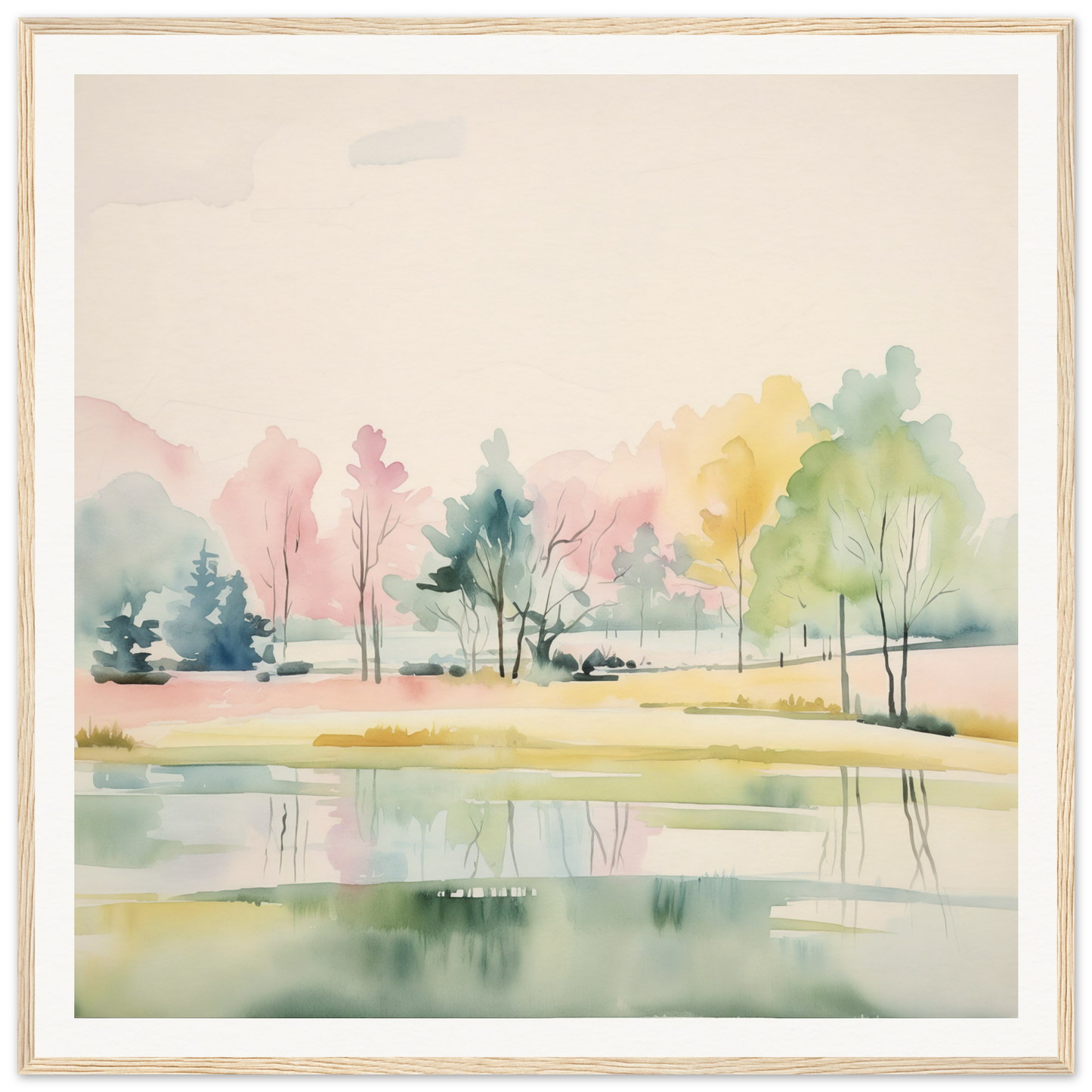 Watercolor lakeside landscape watercolor nursery wall art for peaceful decor